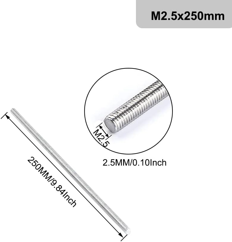 SKYPRO 5Pcs 304 Stainless Steel Threaded Rods, Length 250mm M2.5 Full Threaded Rod, Beaded Garden Stake Rods - Image 2